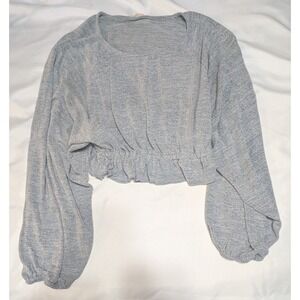 Bittersweet Cropped Sweater Womens Large Blue Gray Balloon Sleeve Peplum
